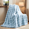 H&D Faux Fur Throw Blanket for Couch,Fluffy Cozy Soft Plush Luxury Thick Fuzzy Fleece Blanket for Couch Bed Sofa Bedroom Living Room,Comfy Bubble Blanket(Light Blue, Full (70"x80"))
