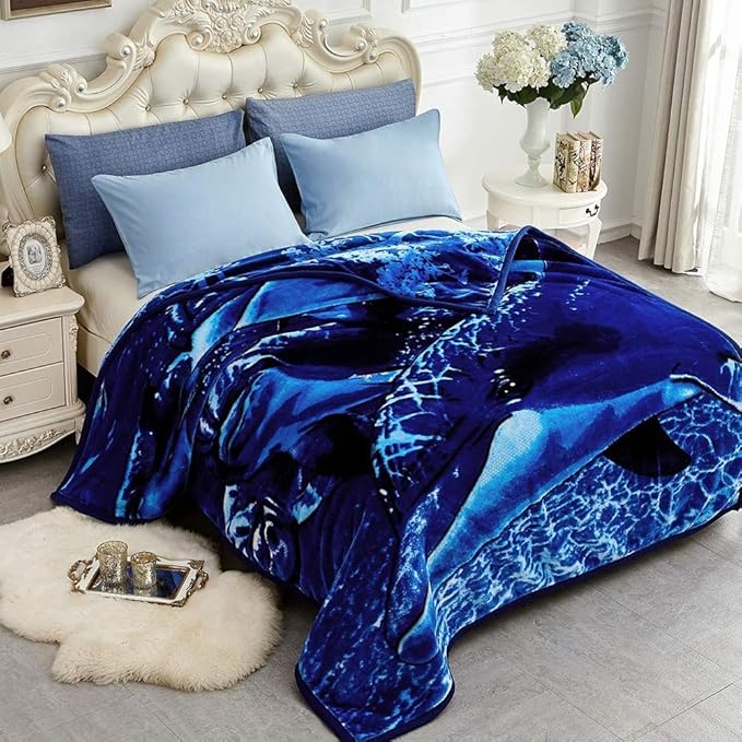 JYK Soft Fleece Bed Blanket King Size Dolphin/Lion - 520GSM Fuzzy Cozy Luxury Warm Blanket Microfiber, 2 Ply Reversible A&B Pattern Room Home Decor Christmas Decorations, 83" x 91 inches, 5.7 LB