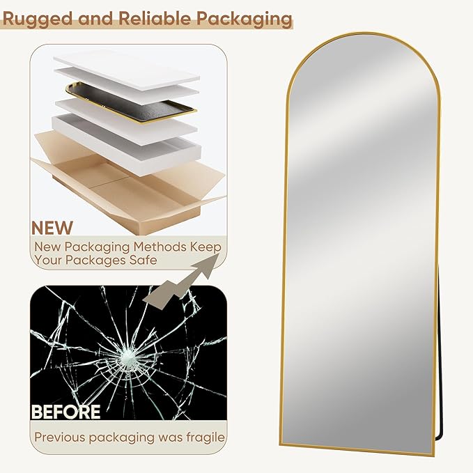 Full Length Mirror, 59"x18" Oversized Arched Mirror Large Standing Mirrors, Tall Mirrors Body Floor Mirror for Bedroom Living Room Aluminum Frame, Gold