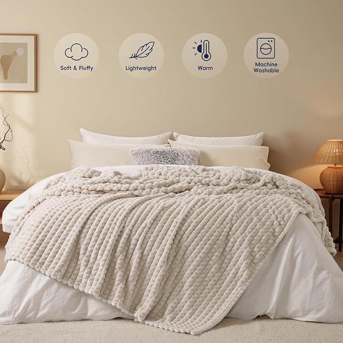 PHF Luxury Soft Fleece Blanket Twin Size, No Shed No Pilling, 380GSM Fluffy Cozy Throw Blankets for Bed, 66"x90", Lightweight Warm Bedding for Home Decor, Ideal Gift for Women, Oak