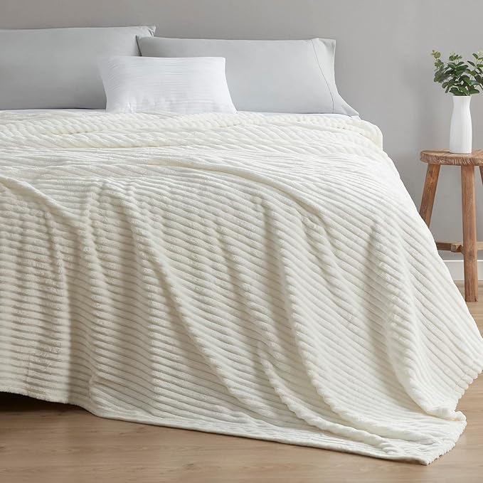 Nestl White Blanket Queen Size for Bed - Cozy Warm Fuzzy Blankets for Women, Plush Large Fleece Throws for Girls - Off White, 90 x 90 Inches