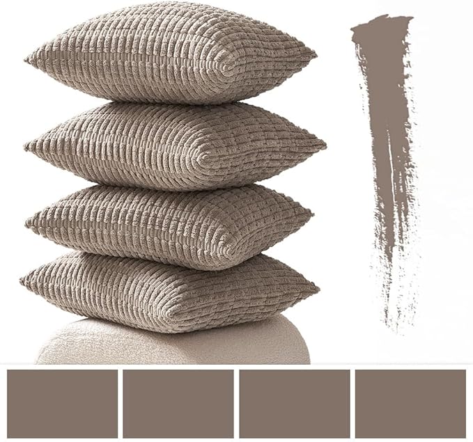MIULEE Pack of 4 Light Brown Corduroy Decorative Throw Pillow Covers 20x20 Inch Soft Boho Striped Pillow Covers Modern Farmhouse Home Decor for Sofa Living Room Couch Bed