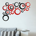 32 Pieces Removable Circle Wall Mirror Sticker Round Decal Acrylic Setting for Home Living Room Bedroom Decor, 1.5-13.5 cm(Red and Black)