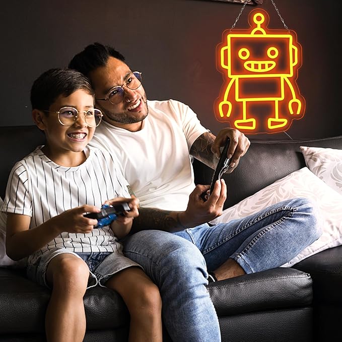 Robot Neon Signs Robot LED Neon Light Decor for Game Room, Baby Living Room,Kids Room,Party,Birthday,Christmas Signs for Boys,Kids Gift13.8 * 10.1 Inch
