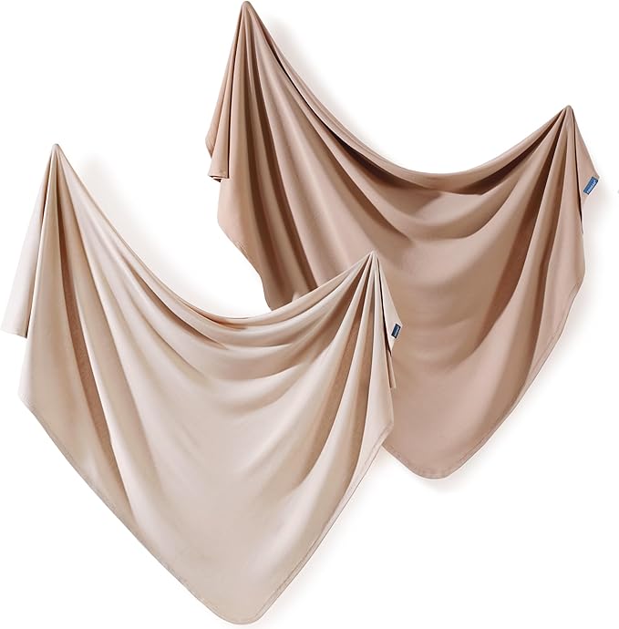 GRSSDER 2 Pack Newborn Swaddle Blanket, Ultra Soft Stretchy Jersey Knit Extra Large Size 33 x 44 Receiving Blankets for Easy Swaddling Baby Snug and Cozy