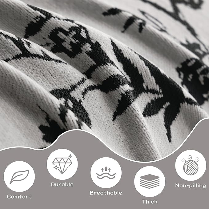 HANDONTIME Couch Cover for Dogs Washable Bird Floral Pattern Slipcovers for Couches and Sofas Grey Sofa Covers with Black Jacquard Flower Chenille Couch Cover Blanket Pet Friendly, 71" X 118"