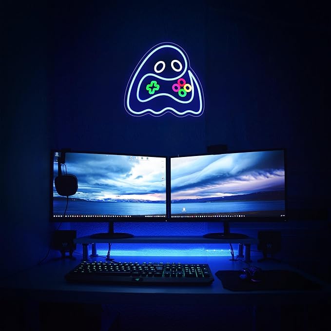 Neon Sign, HSJNJKFU Game Neon Signs for Wall Decor Ghost Gaming Led Light up Signs for Room Home Halloween Playroom Party Bar Beer Signs for Man Cave - LED Neon USB Powered