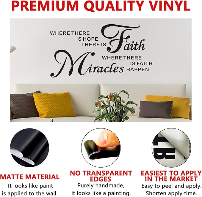 Wall Stickers, Wall Stickers for Bedrooms, (Easy to Install), Quotes Inspirational Islamic Bathroom Kitchen Living Room Home Vinyl Art Family Decor Words, Where There is Hope There is Faith 28.6"X15"