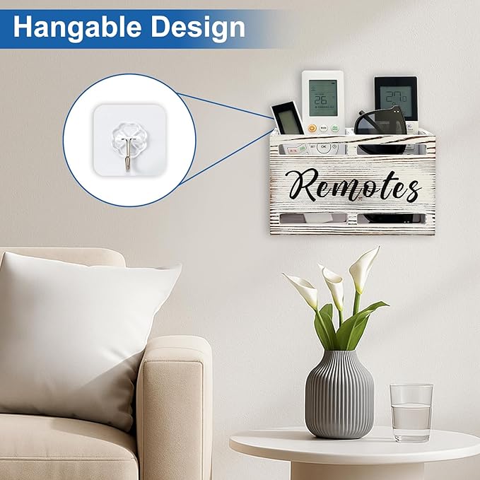 Wooden Remote Control Holder Wall Mount Remote Organizer for Table TV Controller Holders Remotes Caddy for Bed Wall Bedside Organizer Storage Control Box Farmhouse Nightstand Couch Decor 2 slots