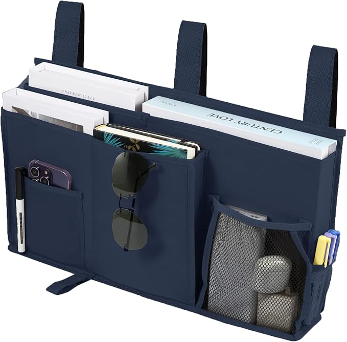 Joyfulife Bedside Caddy Bunk Bed Organizer Bedside Storage Organizer Hanging Bedside Storage Bag Pocket for Bunk, Hospital Beds, College Dorm Rooms, Baby Bed Rails, Camp 8 Pockets (Dark Blue)