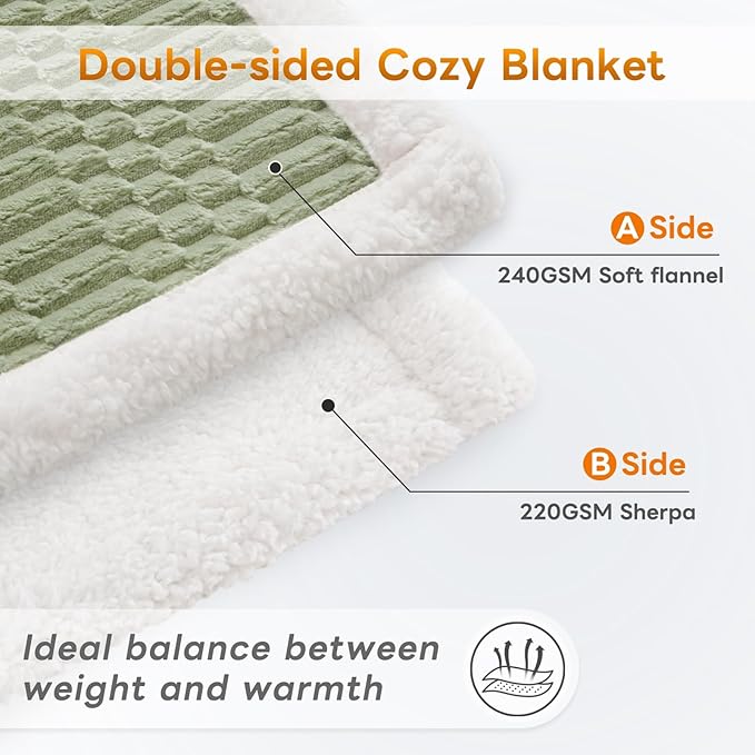 Sherpa Throw Blanket for Couch Flannel Cozy Soft Thick Blanket Warm Twin Blanket for Bed Fleece Home Decor Gifts, Z01 - Green, 80"*90"