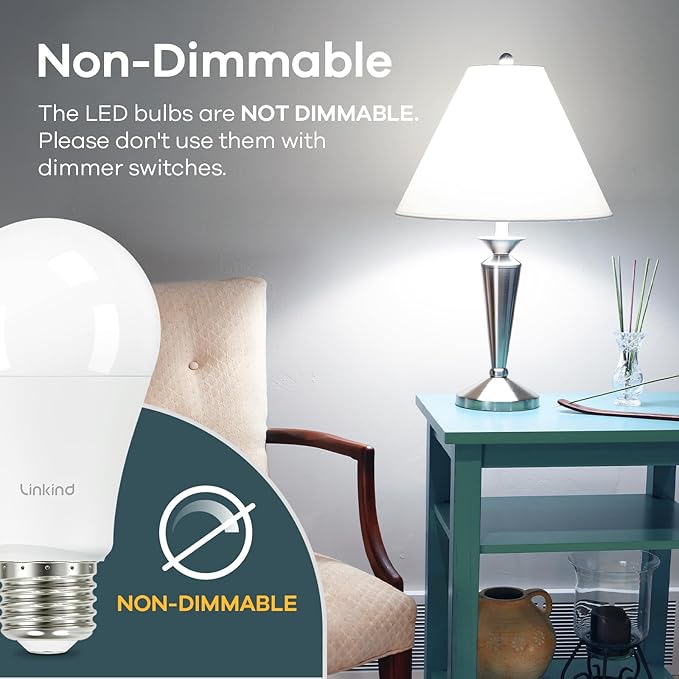 Linkind A19 LED Light Bulb, 100W Equivalent Light Bulbs, 14W 5000K Daylight, 1600 Lumens Non-Dimmable LED Bulb, E26 Standard Base, Energy Efficient UL Listed, 6-Pack