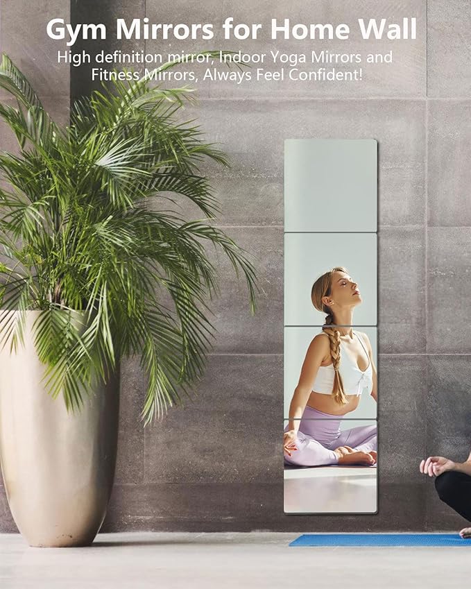 Unbreakable Mirror Tiles, 8PCS 16”x12” Peel And Stick on Mirror for Wall Mirrors Decorative, Toddlers for Kids Bedroom, Plastic Gym Frameless Door Small Adhesive Mirrors for Classroom Decor Stickers