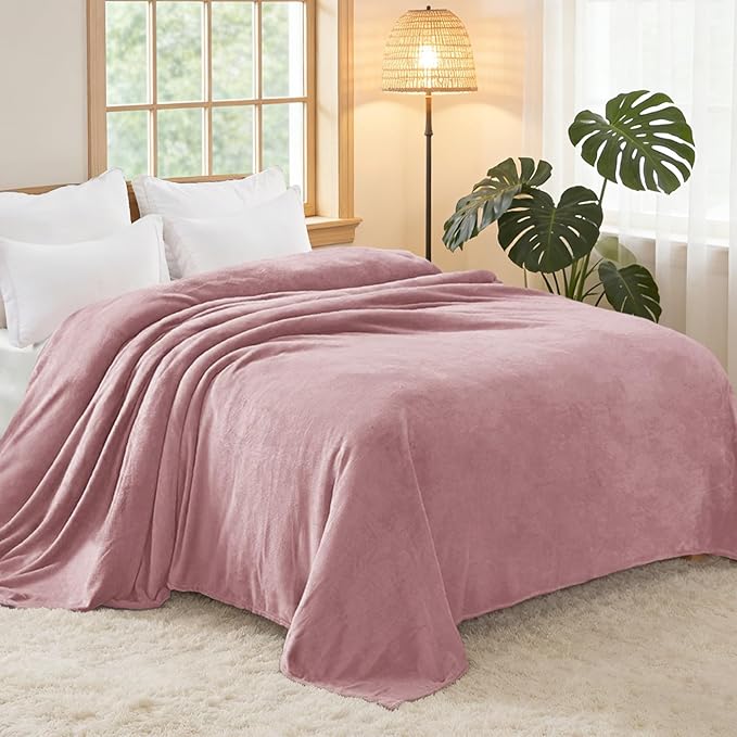 Exclusivo Mezcla Fleece Blanket Twin Size for Bed, Super Soft and Warm, All Season, Cozy, Plush, Lightweight, 90x66 Inches, Dusty Pink