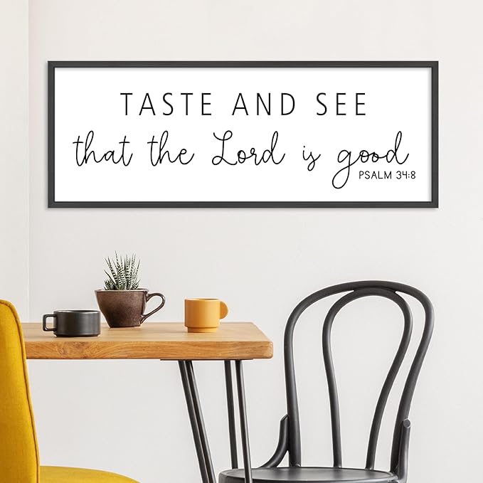 Oh Taste And See That The Lord Is Good Wall Decor 32"×12" Psalm 34:8 Bible Verse Scripture Sign Large Christian Dining Room Wall Hanging Art (Black)