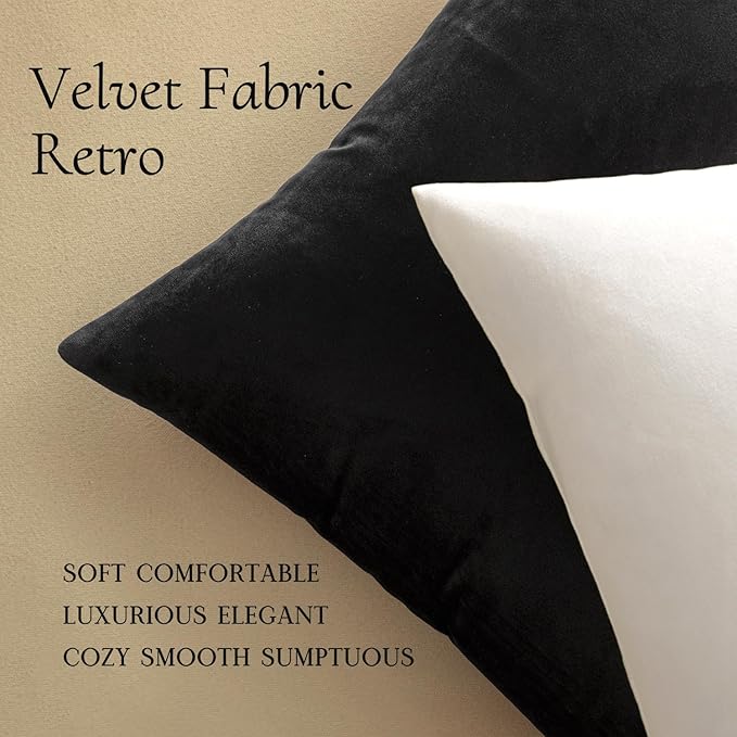 MIULEE Velvet Throw Pillow Covers 20x20 Inch, Pack of 2 - Black, Super Soft Decorative Square Cushion Cases Modern Luxury Home Decor for Sofa, Couch, Bed, Bedroom Livingroom