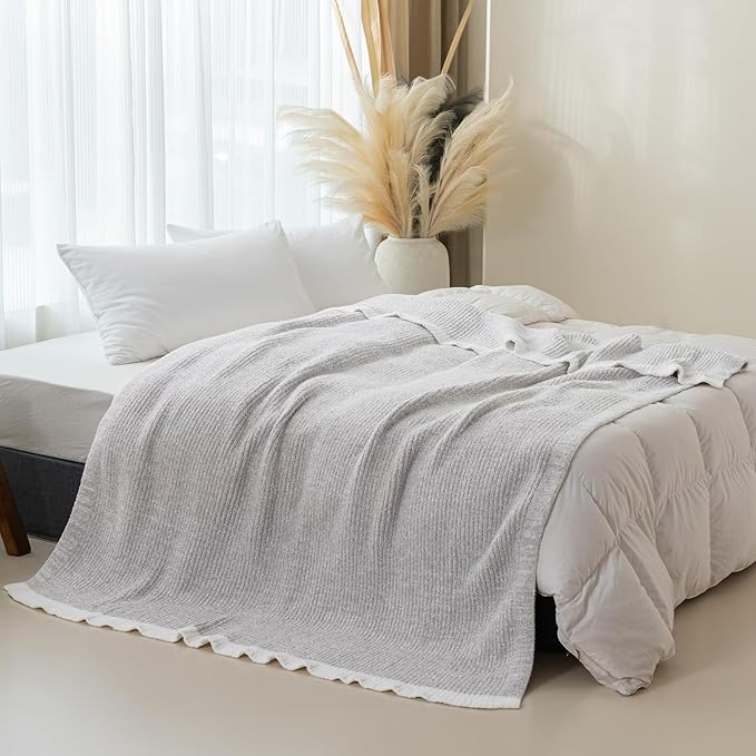 MH MYLUNE HOME Ultra Soft Ribbed Throw Blanket for Couch 50x60 Inches Luxurious Super Cozy Fluffy Microfiber Blanket Plush Warm Reversible Throw Blankets for Sofa Bed - Gray 50 x 60 Inches