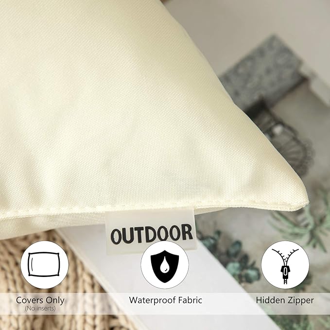 MIULEE Pack of 2 Decorative Outdoor Waterproof Pillow Covers Garden Cushion Sham Throw Pillowcase Summer Shell for Patio Tent Couch 20x20 Inch Beige