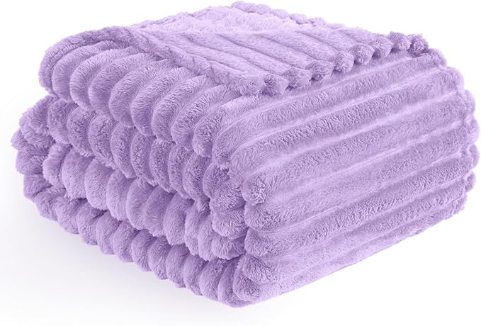 Vessia Flannel Fleece Throw Blanket for Couch,Sofa,Bed, 300GSM Striped Light Purple Throw Blanket for Adults and Kids, Super Soft Warm Cozy Lightweight Home Decor for All-Season(50x70inch)