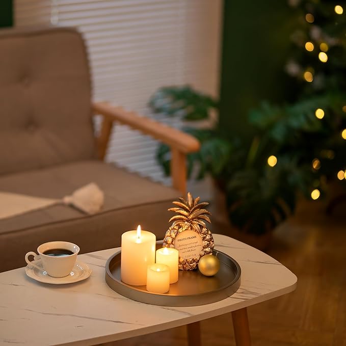 Hanobe Decorative Tray for Coffee Table: Round Champagne Gold Tray for Home Decor - 11.8" Modern Circle Candle Holder Plate for Living Room