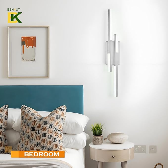 Modern LED Wall Sconce Silver Remote Wall Light Fixtures for Bathroom, Dimmable Vanity Light Indoor LED Remote Wall Sconce for Bedside Bedroom Living Dining Room (27.6inch 3000-6500K 1 Pack)