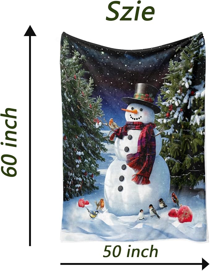 Christmas Snowman Blanket, Winter Holiday Throw Blanket Soft Cozy Flannel Blanket for Sofa Bed Couch Living Room Decor 50X60