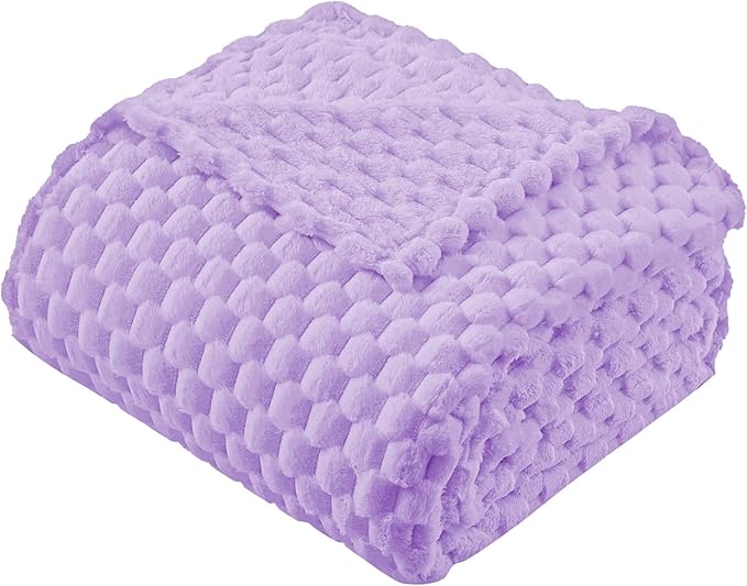 Super Soft Fleece Twin Blanket 50x70 Inches for Couch, Premium Silky with 3D Imitation Turtle Shell Jacquard Decorative Blankets, Lightweight and Cozy for Sofa.Lavender-1