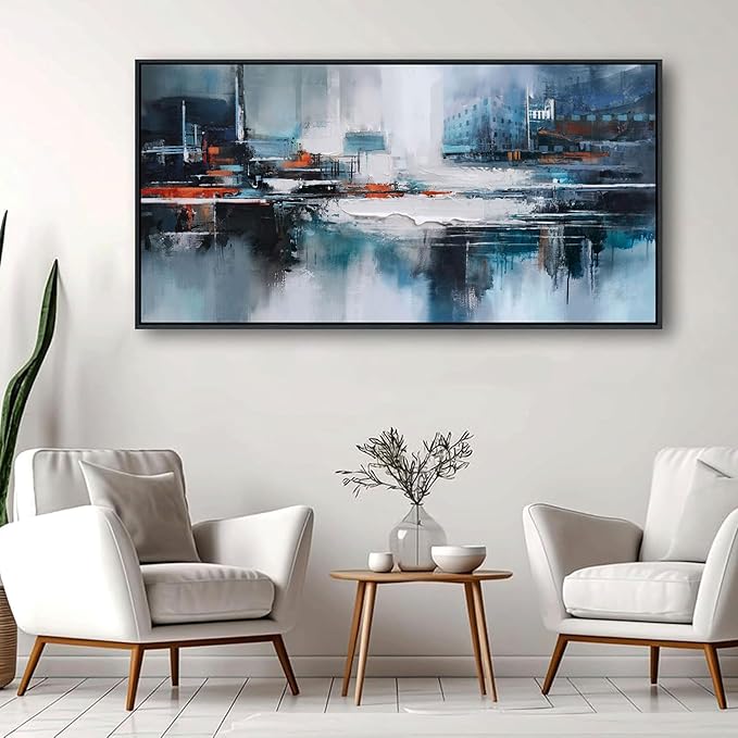 Abstract Wall Art for Living Room - Modern Blue Wall Decor, Large Canvas Artwork, Framed Wall Art Bedroom Pictures, Navy Decor for Above Bed, Contemporary Home Decor