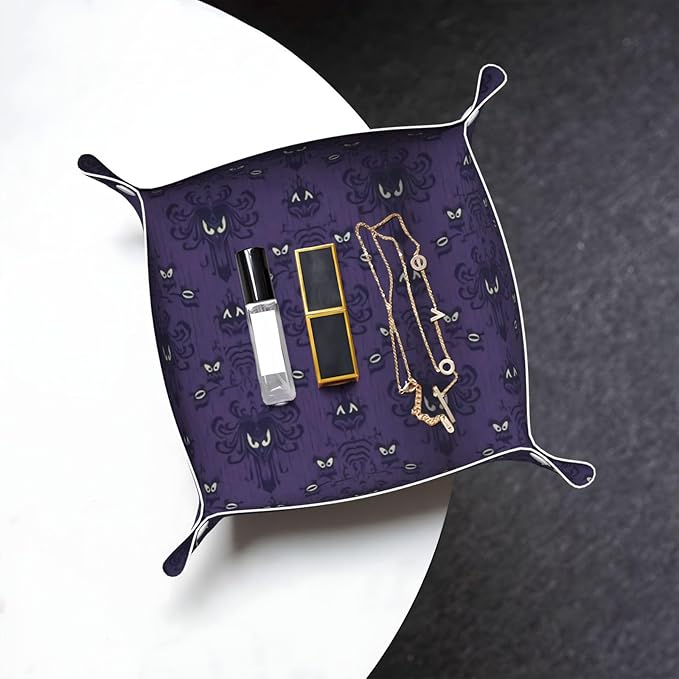 Haunted Mansion Leather Vanity Tray Desktop Storage Organizer, Decorative Catchall Perfume Tray, Bathroom Valet Tray,Nightstand Caddy Holder for Keys Phone Wallet Coin Jewelry, S