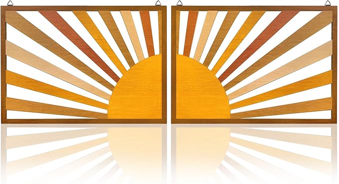 Bnesi 2pcs Boho Wood Wall Art Set Large Bohemian Decoration for Bedroom Above Bed Unique Big Wall Art as Bohemian Wall Decor Ideal for Vintage Home Aesthetics Wall Decor (Colorful)
