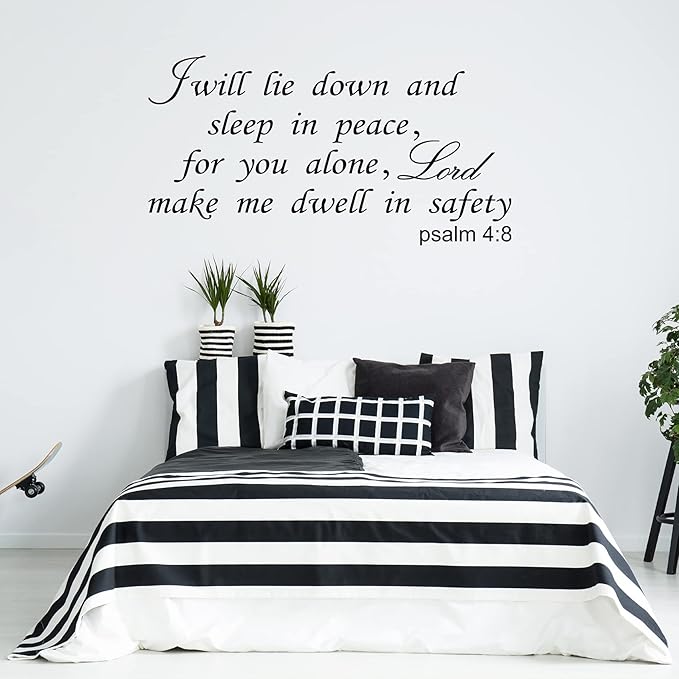 I Will Lie Down and Sleep in Peace for You Alone Lord Make Me Dwell in Safety Wall Decals Bible Verse Religious Quotes Scripture Bedroom Christian Home Art Decor Vinyl Stickers
