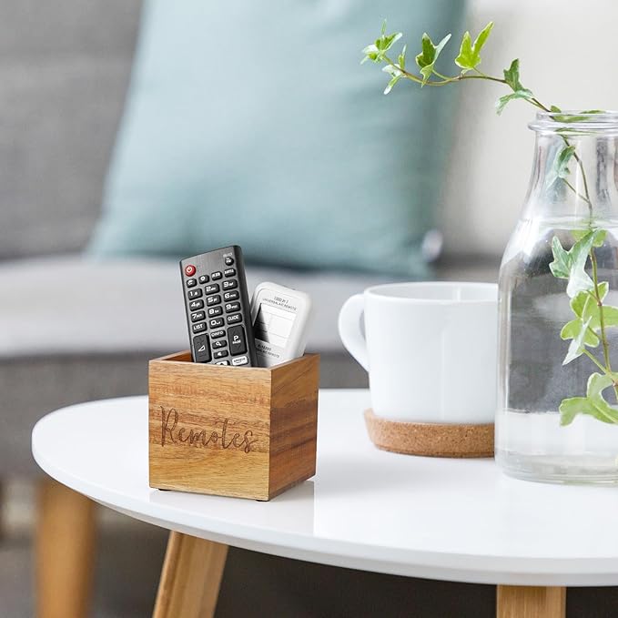 DRASTAR Remote Control Holder, Wood TV Remote Holder, Remote Storage Caddy, Remote Control Organizer (Acacia, 1 Slot)