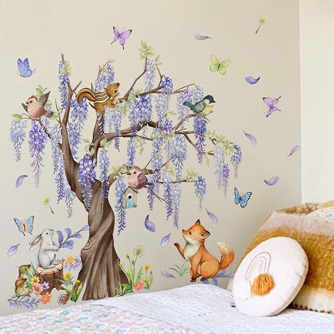 TUOKING Wall Stickers Decor,Removable Purple Tree Wall Murals Peel and Stick Modern Wall Art Decal Home Decor for Kitchen,Bedroom,Living Room(MS2453-KL)