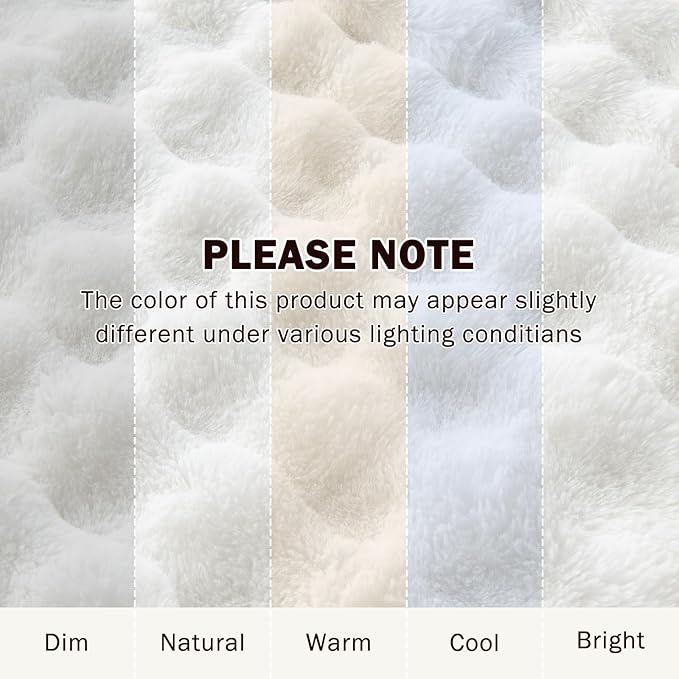 EMME Faux Fur Throw Blanket White - Big Bubble Rabbit Cozy Blanket for Couch, Small Fluffy Fuzzy Cozy Blanket, Thick Furry Plush Shaggy Blankets, 650GSM, 50x60 Inches