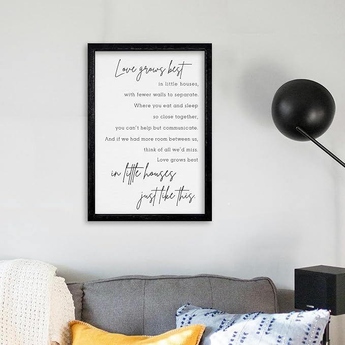 comurdyo Love Grows Best In Iittle Houses Wall Decor 16"×11" Inspirational Love Quote Sign Family Wood Framed Wall Hanging Art (Black)