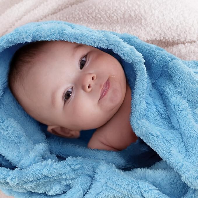VitalCozy 4 Pcs Soft Fleece Baby Blankets Set 30" x 40" 3D Plush Warm Nursery Swaddling Bed Blanket Little Boys Girls Infant Toddlers and Newborn Receiving Gifts Blankets(Blue,Green)
