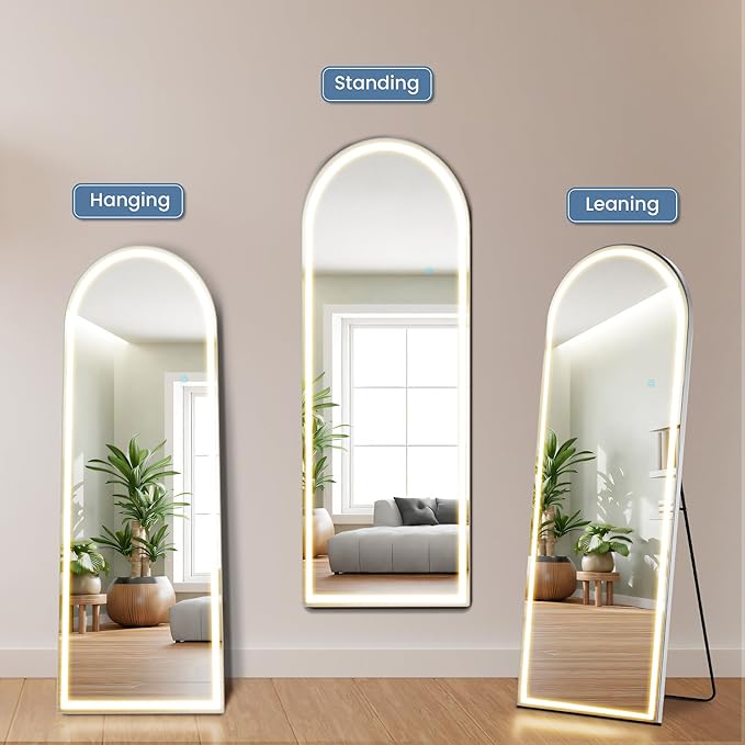 OLIXIS 20"×63" Arched Full Length Mirror with Light, LED Floor Full Body Mirror with 3 Color Lighting
