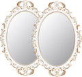 2 Pack - Vintage Decorative White Framed Mirror, Wall Hanging Mirrors & Tabletop Tray for Bedroom Living Room Dresser Decor, Oval- 9.6" W x 14.3" L (WHITE-2PACK)