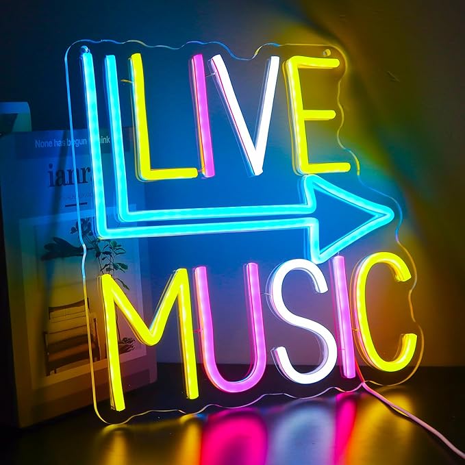 Live Music Neon Signs for Wall Decor，Led Neon Lightfor Live Room, Game Room, Broadcasting Room, Music Studio