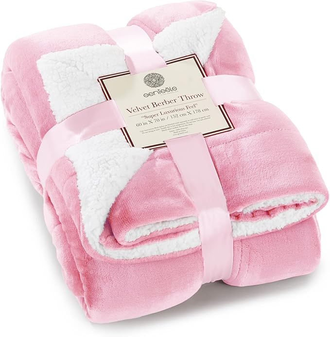 Genteele Sherpa Throw Blanket Super Soft Reversible Ultra Luxurious Plush Blanket, 60 x 70 inches, Pink/White