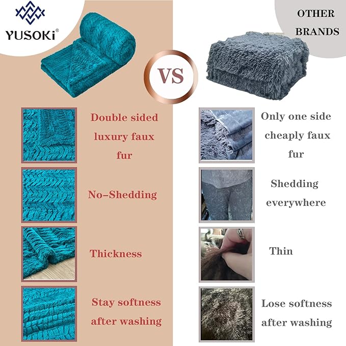 YUSOKI Luxury Double Sided Faux Fur Throw Blanket(Without Pillows),Turquoise Soft Fuzzy Fluffy Cozy Blanket Aqua Plush Blanket for Couch Bed Sofa Women Teen Girls Gift(Teal,50" x 63")