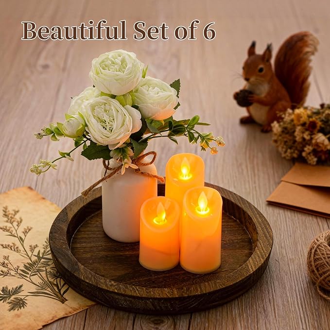 Rustic Farmhouse Wooden Candle Tray Set-Wooden Tray with Flameless Candles & Flowers, for Coffee Table, Dining Table Decor, Living Room&Home Decor, Decor for Living Room Table centerpieces