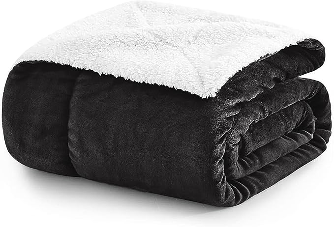 MOONLIGHT20015 Sherpa Blankets Queen Size - (Black, 90X90 Inches) Fuzzy, Soft and Wool/Fleece Blanket for Bed, Fluffy Blankets for Winter, Camping and Travel