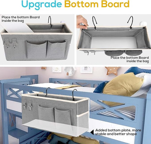 2pcs Bedside Caddy Hanging Storage Bag, Water Cup Holders, Organizer Baskets with Pockets for Bunk Bed Shelf, Hospital Beds, Loft & Dorm Rooms Accessories (Bedside bag-Grey)