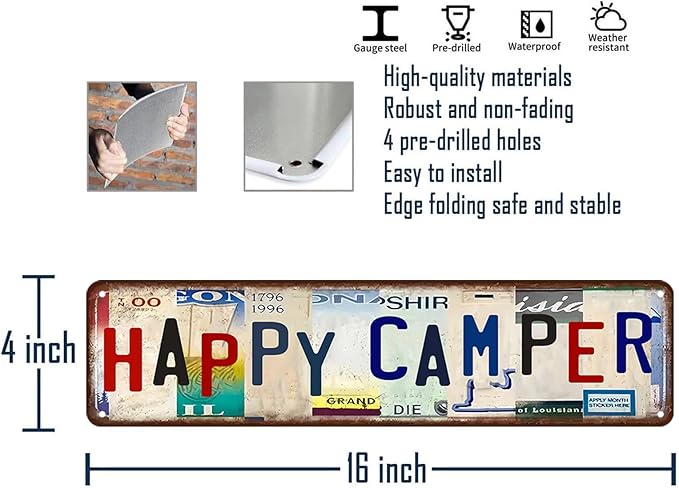 Happy Camper Sign Camping Decor Cute Rv Decor Camper Decorations For Inside Happy Camper Gifts Metal Tin Signs 4x16 Inch