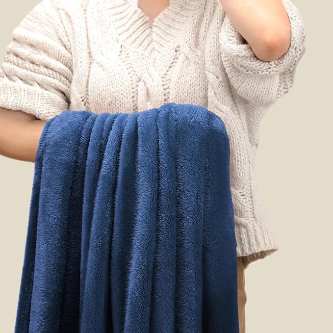 Plush Fleece Throw Blanket for Couch and Bed, Fluffy Fuzzy Cozy Queen-Size Soft Blankets All Season Use (60x80 Inches,Navy Blue)