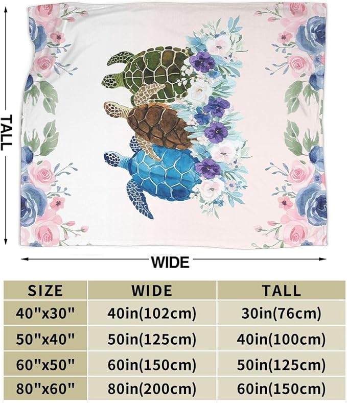 Sea Turtle Throw Blanket - Soft Plush Fleece Ocean Blankets- Cozy Turtle Stuff Gifts for Women Girls Kids 40"X50"
