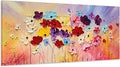 SYGALLERIER Colorful Floral Canvas Wall Art Hand Painted 3D Flower Artwork Frameds Modern Abstract Landscape Painting Textured Flower Pictures for Living Room Bedroom Bathroom Decor
