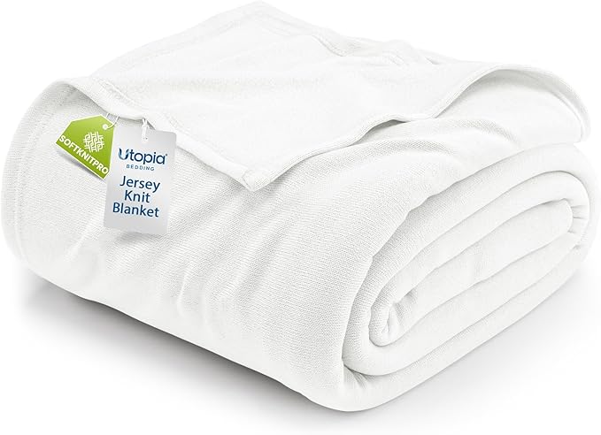 Utopia Bedding Knit Blanket King Size (90x102 Inches, White) Soft Lightweight Jersey Breathable Sweatshirt Blanket for Bed,Couch & Sofa