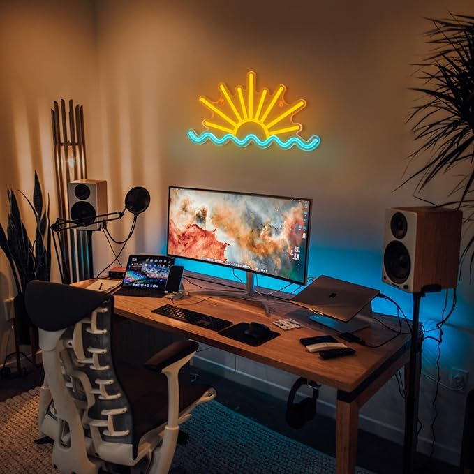 Sunset Neon Sign Sun Wave Neon Signs for Wall Decor USB Powered Led Neon Light Sign forBedroom, Beach Bar, Party, Man Cave, Living Room,Dimmable Led Sign